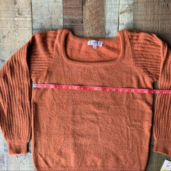 Nanette lepore women's size M orange with gold knit balloon long sleeve sweater - Picture 2 of 8